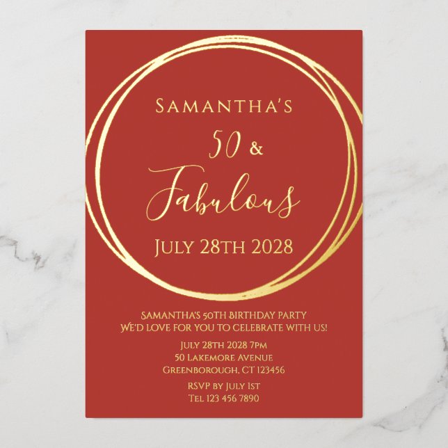 Invitation En Aluminium 50e anniversaire Terracotta Burnt Orange Or (Recto)