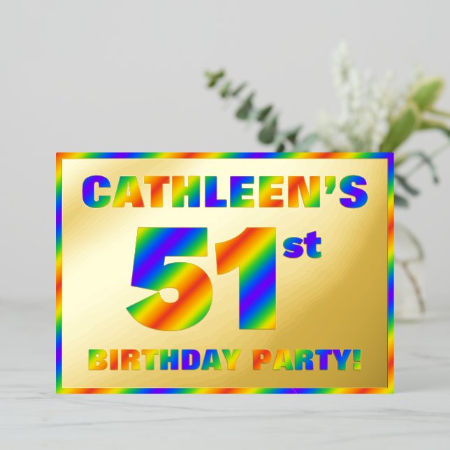Invitation En Aluminium 51e fête d'anniversaire — Amusant, Rainbow Spectru (Debout devant)