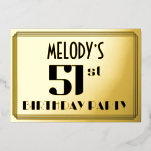 Invitation En Aluminium 51e fête d'anniversaire : Art Déco Look "51" et no