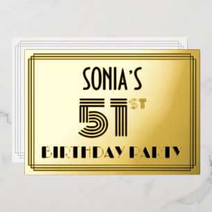 Invitation En Aluminium 51e fête d'anniversaire — Art Déco Style "51" & No