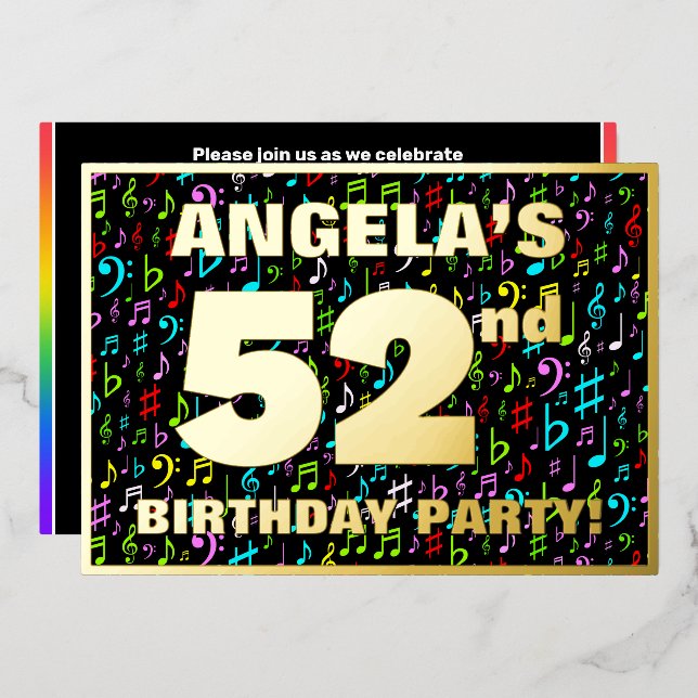 Invitation En Aluminium 52e fête d'anniversaire — Symboles de musique amus (Recto/Verso)