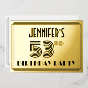 Invitation En Aluminium 53e fête d'anniversaire — Art Déco Style "53" & No