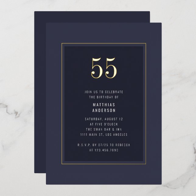 Invitation En Aluminium 55e anniversaire minimal élégant cadre d'or foncé (Recto/Verso)
