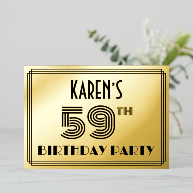 Invitation En Aluminium 59e fête d'anniversaire — Art Déco Style "59" & No (Debout devant)
