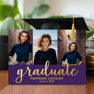Invitation En Aluminium 5 Photo Graduation Party Modern Script Gold Foil I