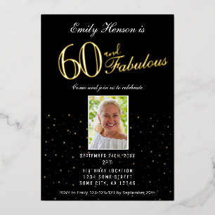 Invitation En Aluminium 60 ans et Fabuleux Noir 60e Anniversaire Or