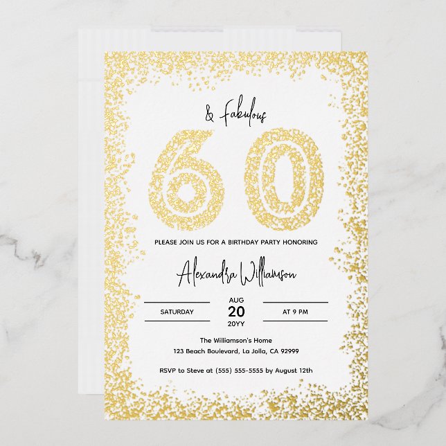 Invitation En Aluminium 60 et fabuleux 60e anniversaire de fête Real Gold (Enveloppe)