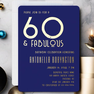 Invitation En Aluminium 60 et fabuleux typographie rétro bleu marine or 