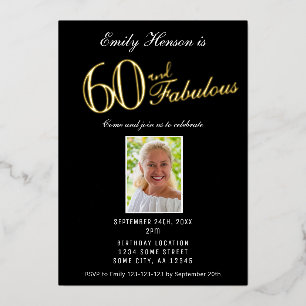 Invitation En Aluminium 60 et Fabulous Black 60e anniversaire Or