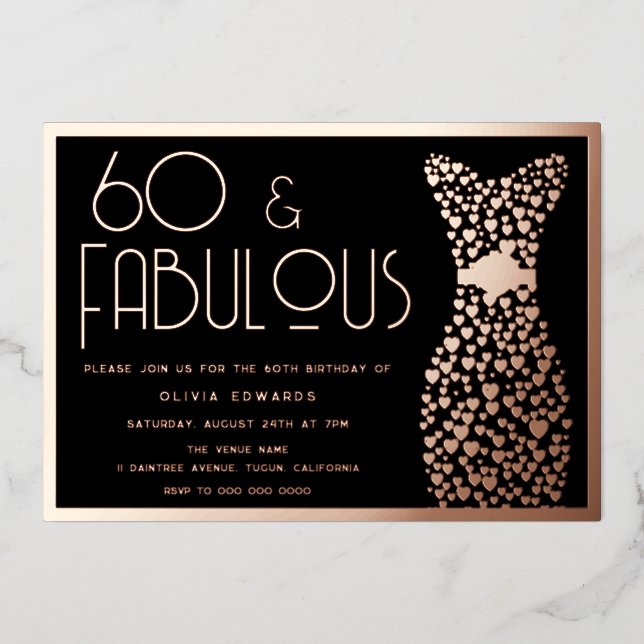 Invitation En Aluminium 60 & Fabulous! Rose Gold & Black 60th Birthday  (Recto)