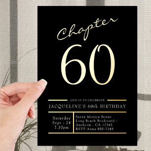 Invitation En Aluminium 60 Noir Fête d'anniversaire 60 ans Or