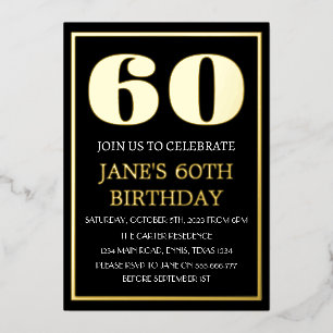 Invitation En Aluminium 60e anniversaire moderne Black Gold Foil QR Code