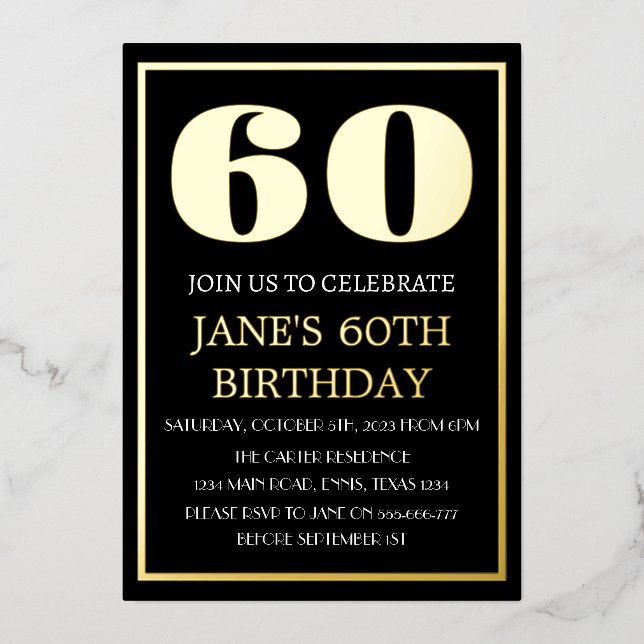Invitation En Aluminium 60e anniversaire moderne Black Gold Foil QR Code (Recto)