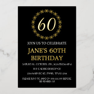 Invitation En Aluminium 60e anniversaire moderne Black Gold Foil QR Code F
