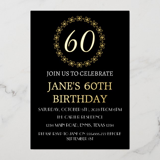Invitation En Aluminium 60e anniversaire moderne Black Gold Foil QR Code F (Recto)