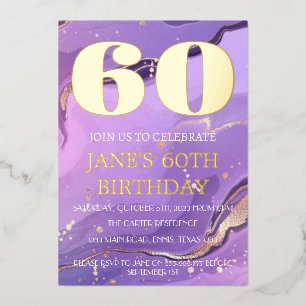 Invitation En Aluminium 60e anniversaire moderne Purple Gold Foil QR Code