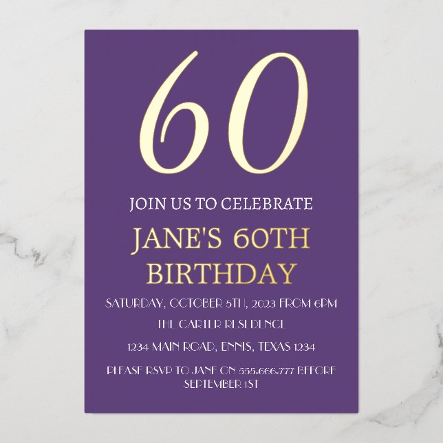Invitation En Aluminium 60e anniversaire moderne Purple Gold Foil QR Code (Recto)
