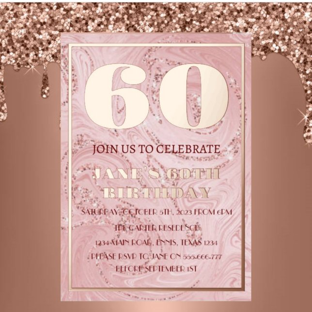 Invitation En Aluminium 60e anniversaire moderne Rose Gold Foil QR Code Fo (Créateur téléchargé)