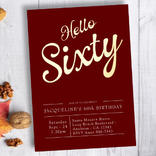 Invitation En Aluminium 60e anniversaire Red Gold Foil Hello 60