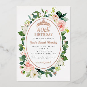 Invitation En Aluminium 60e anniversaire Rose or rose papillon Floral