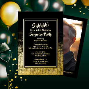Invitation En Aluminium 60e anniversaire surprise photo sur le dos Black &