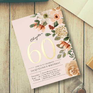 Invitation En Aluminium 60e anniversaire Vintage Pêche florale Chapitre 60