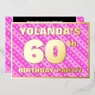 Invitation En Aluminium 60e fête d'anniversaire — Coeurs et rayures roses