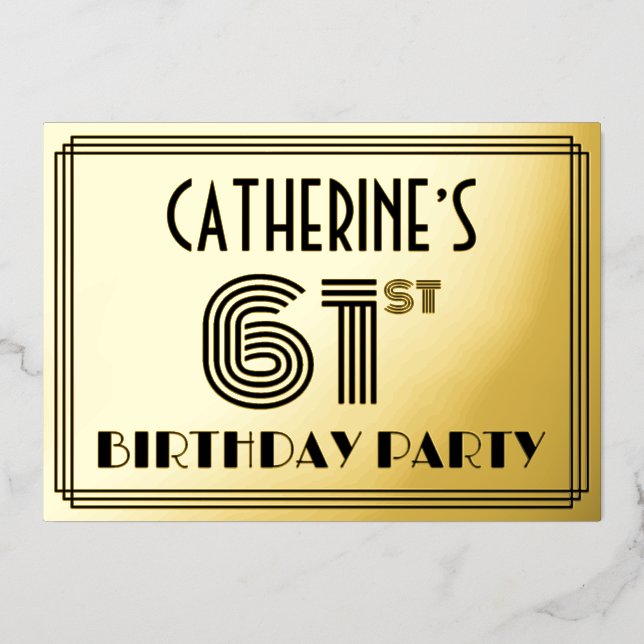 Invitation En Aluminium 61e fête d'anniversaire — Art Déco Style "61" & No (Recto)