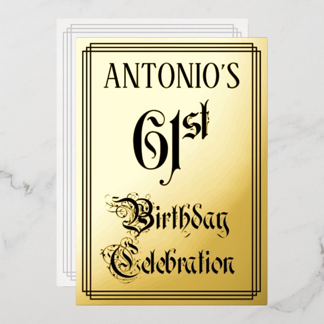 Invitation En Aluminium 61e fête d'anniversaire — Script élégant + Nom per (Recto/Verso)