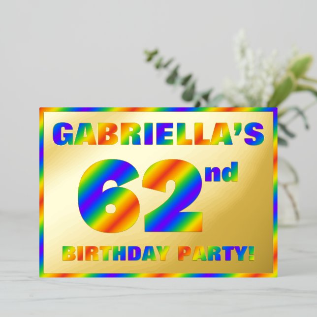 Invitation En Aluminium 62e fête d'anniversaire — Amusant, Rainbow Spectru (Debout devant)