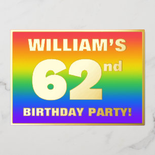 Invitation En Aluminium 62nd Birthday Party: Fun, Colorful Rainbow Pattern
