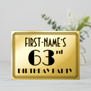 Invitation En Aluminium 63e fête d'anniversaire — Art Déco Look "63" + Nom