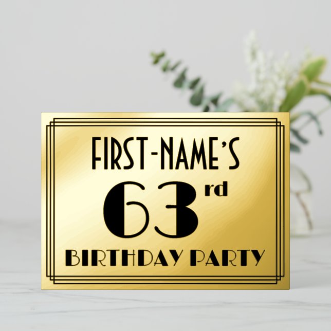 Invitation En Aluminium 63e fête d'anniversaire — Art Déco Look "63" + Nom (Debout devant)