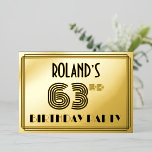 Invitation En Aluminium 63e fête d'anniversaire — Art Déco Style "63" & No