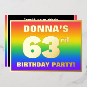 Invitation En Aluminium 63rd Birthday Party: Fun, Colorful Rainbow Pattern