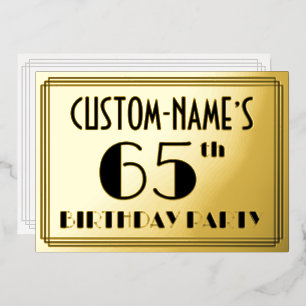 Invitation En Aluminium 65e fête d'anniversaire — Art Déco Look "65" + Nom