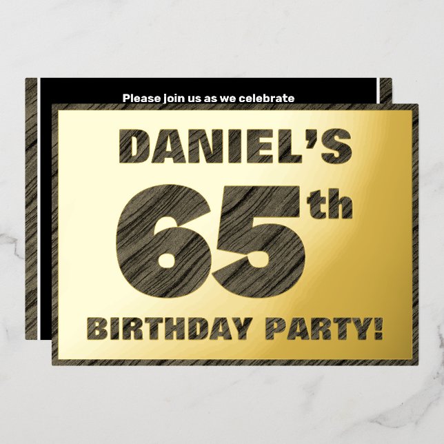 Invitation En Aluminium 65e fête d'anniversaire — Bold, Faux Wood Grain Te (Recto/Verso)