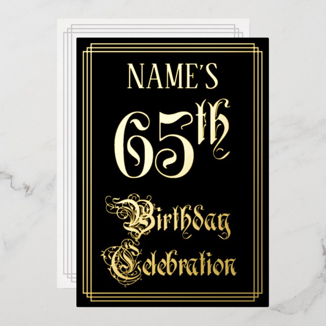 Invitation En Aluminium 65e fête d'anniversaire — Script fantaisie et nom  (Recto/Verso)