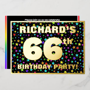 Invitation En Aluminium 66e fête d'anniversaire — Amusant, Colorful Stars 