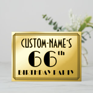 Invitation En Aluminium 66e fête d'anniversaire — Art Déco Look "66" + Nom
