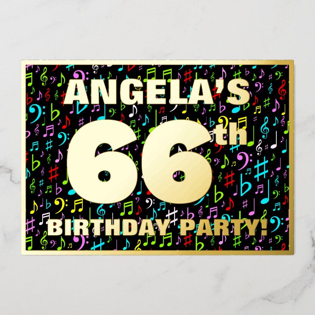 Invitation En Aluminium 66e fête d'anniversaire — Symboles de musique amus (Recto)