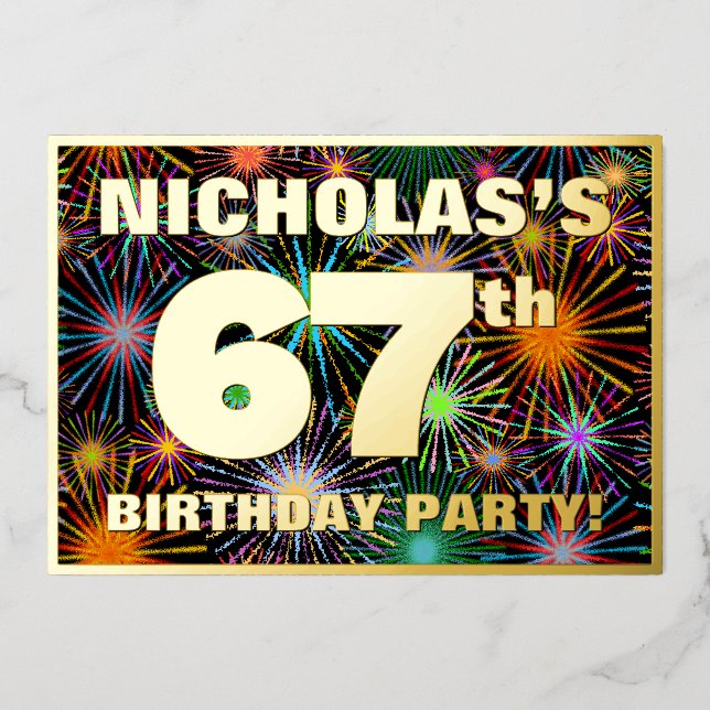 Invitation En Aluminium 67e fête d'anniversaire — Amusant, Feu d'artifice  (Recto)