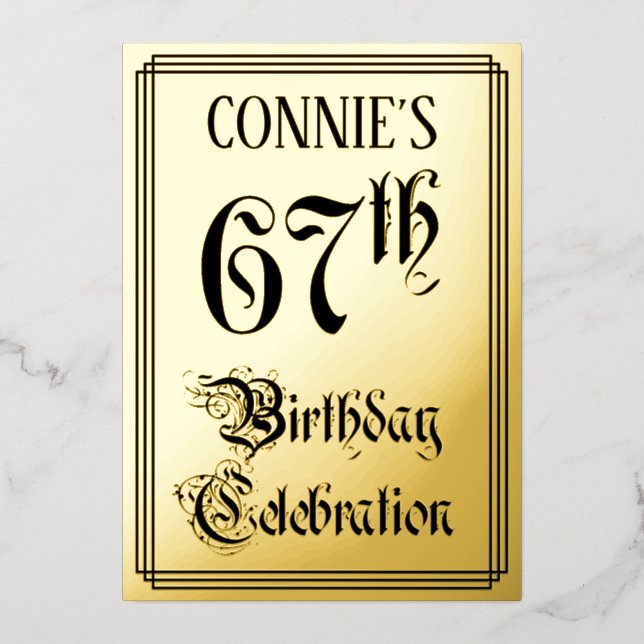 Invitation En Aluminium 67e fête d'anniversaire — Script élégant + Nom per (Recto)