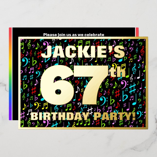 Invitation En Aluminium 67e fête d'anniversaire — Symboles de musique amus (Recto/Verso)