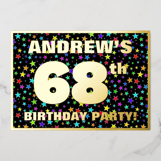 Invitation En Aluminium 68e fête d'anniversaire — Amusant, Colorful Stars  (Recto)