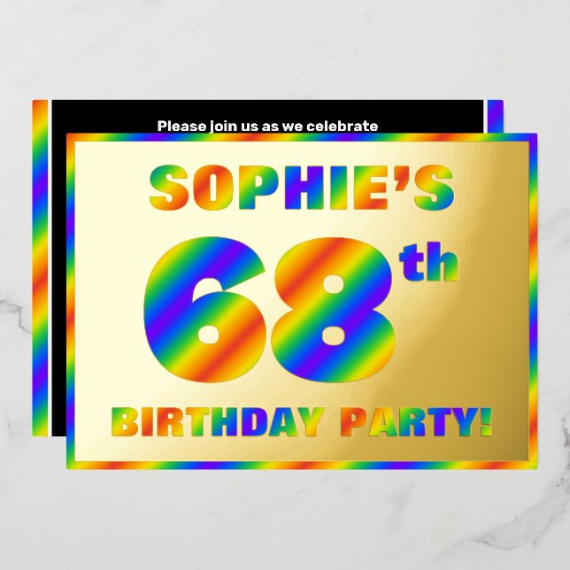 Invitation En Aluminium 68e fête d'anniversaire — Amusant, Rainbow Spectru (Recto/Verso)