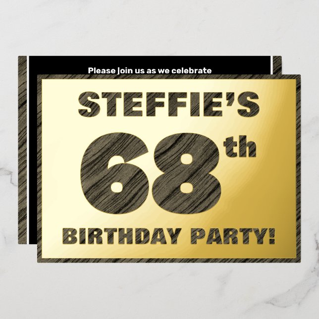 Invitation En Aluminium 68e fête d'anniversaire — Bold, Faux Wood Grain Te (Recto/Verso)