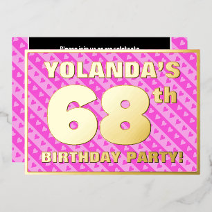 Invitation En Aluminium 68e fête d'anniversaire — Coeurs et rayures roses 