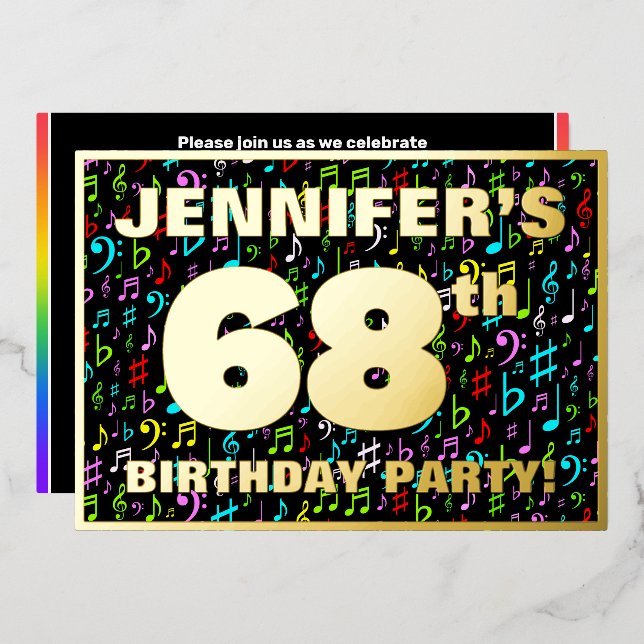 Invitation En Aluminium 68e fête d'anniversaire — Symboles de musique amus (Recto/Verso)