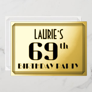 Invitation En Aluminium 69e fête d'anniversaire : Art Déco Look "69" et no